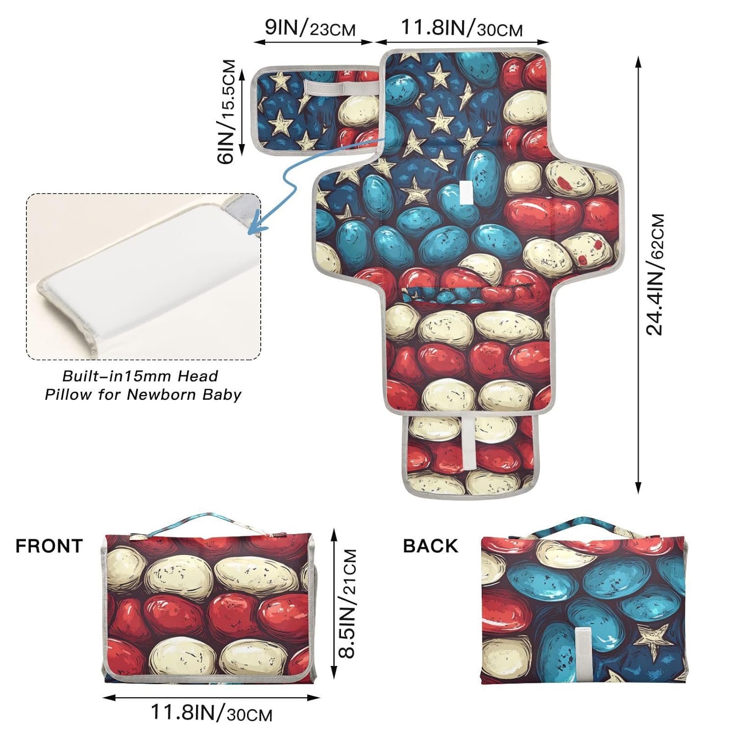 Cartoon Bean Flag 4th of July Independence Day Reusable Changing pad Covers with Tissue Pocket Portable Changing pad for Baby for Girl & Boy cambiador de pa?ales para Bebes