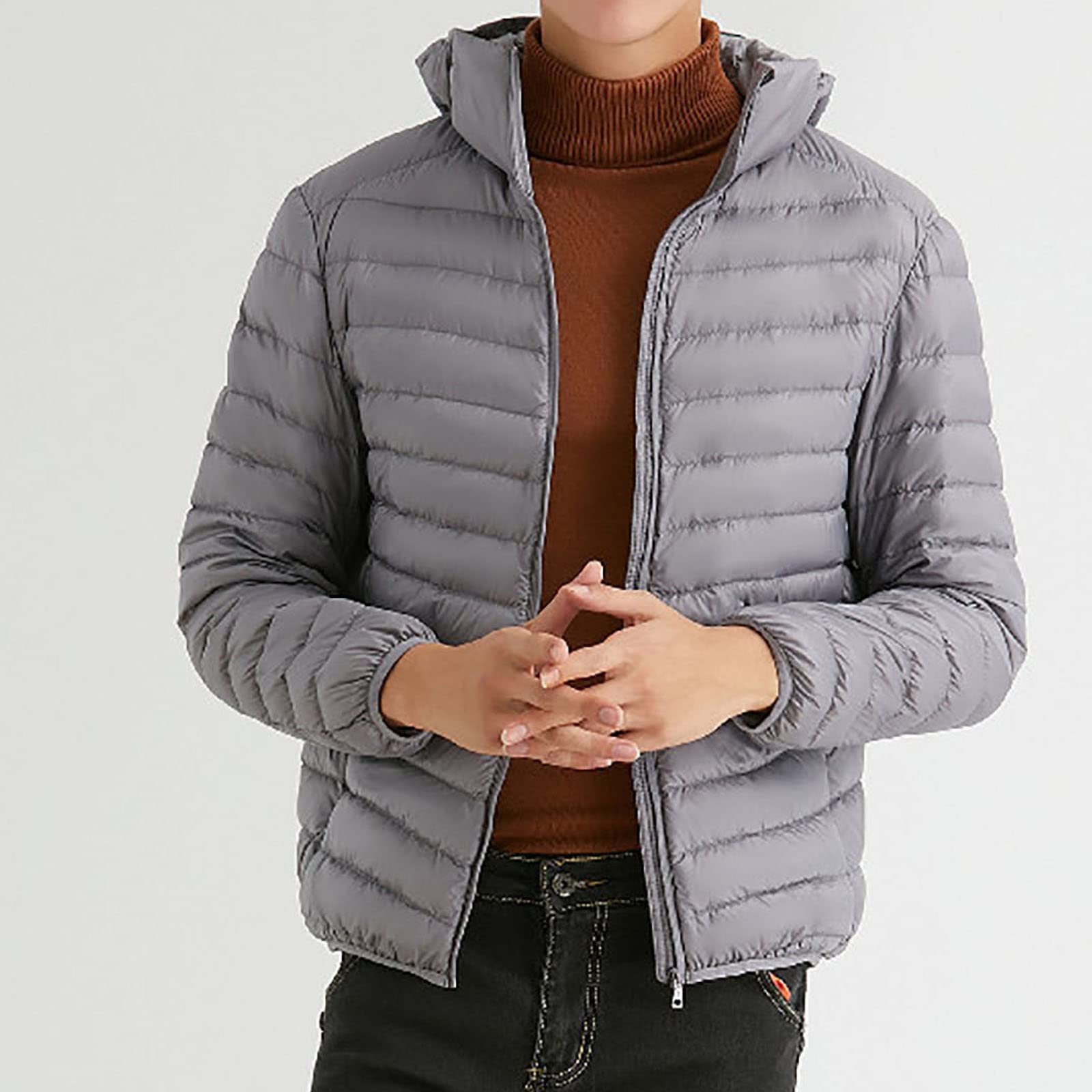 Chaqueta de Plumón para Hombre con Capucha Chaquetas Acolchadas Livianas y Plegables Abrigo Casual Resistente al Agua con 90% de Plumón,Dark,3XL(188cm96kg)