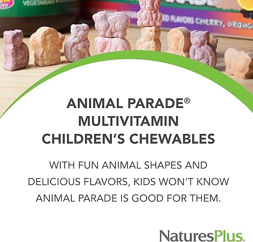 Miniatura 3 de Natures Plus Animal Parade - Multivitamínico masticable para niños, sabor a uva, 180 tabletas en forma de animal, paquete de 2, promueve la salud y