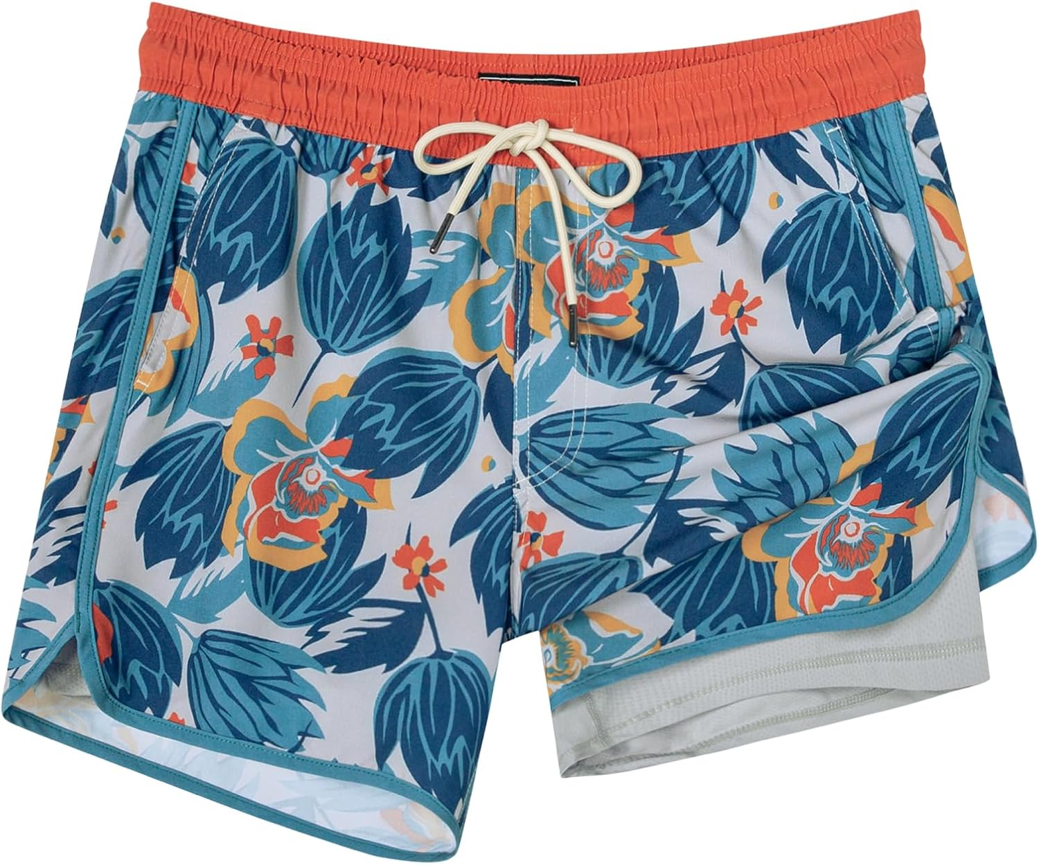 SURF CUZ Mens Swim Trunks with Compression Liner 5" Swimming Trunks 5 Inch Retro Swim Shorts with Zipper Pockets