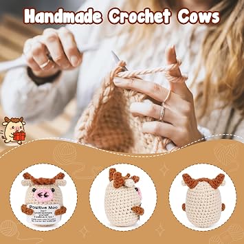 Positive Moo Birthday Gift for Women Men - Handmade Crochet Cow