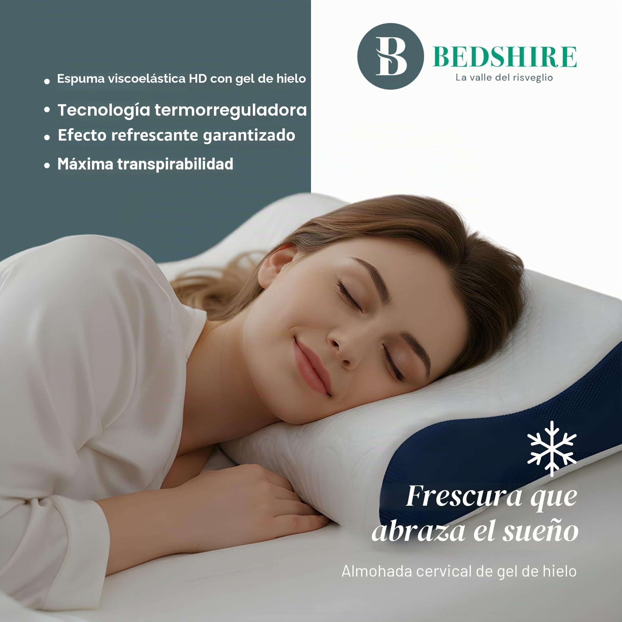 Bedshire Pillow - Almohada cervical, almohada ortopédica para cuello, de espuma viscoelástica HD, funda de algodón desenfundable con gel termorregulador y lados transpirables, 13 cm de altura