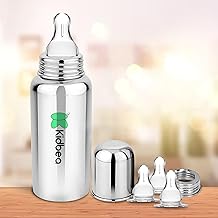 Kidbea® Stainless Steel Infant Baby Feeding Bottle, BPA Free, Anti-Colic, Plastic-Free, Medium-Flow X 3 Nipple (250 ML) (Argyle)