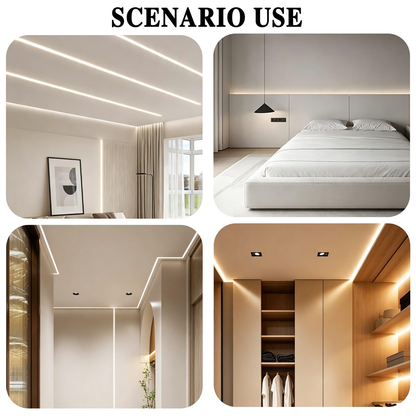 LED Schiene Silberner LED-Streifen-Diffusorkanal, Beleuchtungskronenleiste mit milchig weißem Diffusor, Zierleiste für Wohnzimmer, Schlafzimmer, Küche, Heimkino(30m(98.4ft))