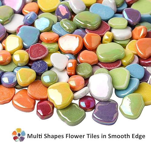 Miniatura 6 de Youway Style Azulejos de mosaico de flores para manualidades a granel, suministros de azulejos de mosaico iridiscentes de 1 libra, piezas de mosaico