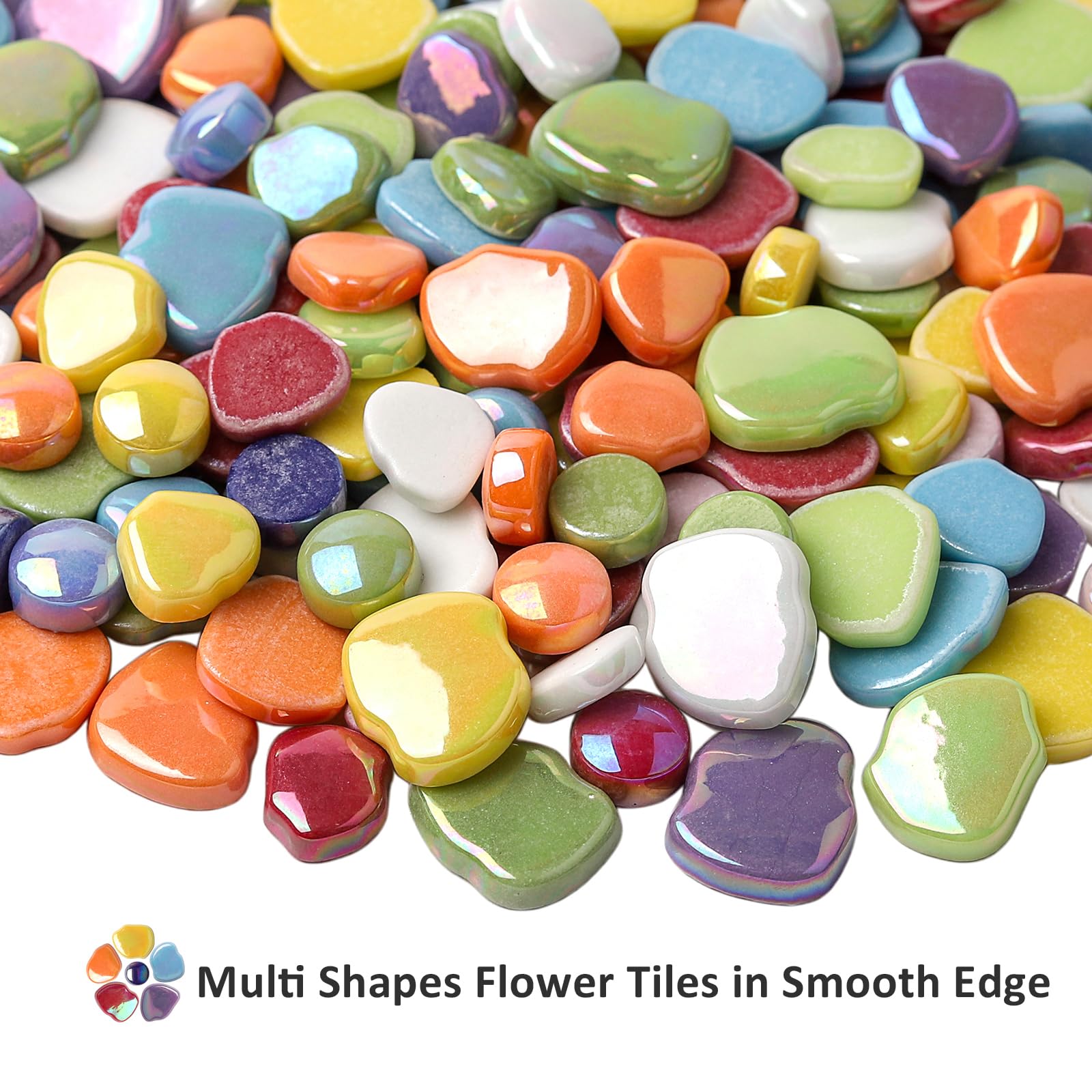 Youway Style Flower Mosaic Tiles for Crafts Bulk,1LB Iridescent Mosaic Tiles Supplies, Petal Mosaic Pieces for Garden Decoration,DIY Glass Mosaic Crafts