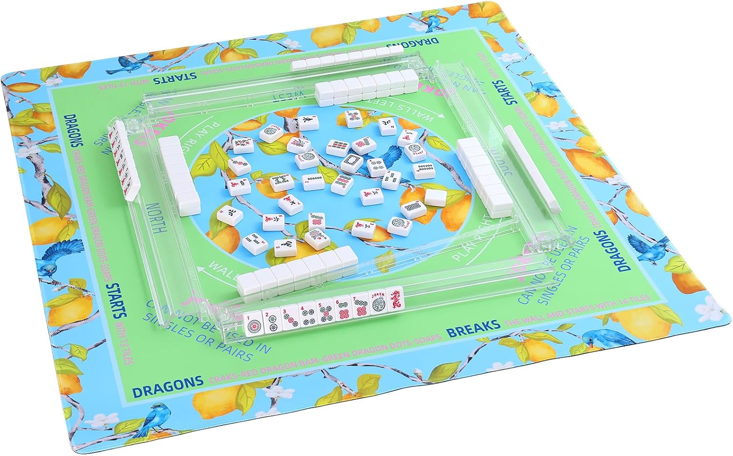 TIASUSAN American Mahjong Learning Mat (33” x 33”) with Black Carrying Bag, Blue and Green, Anti-Slip, Noise-Reducing, Mahjong Mat for Table