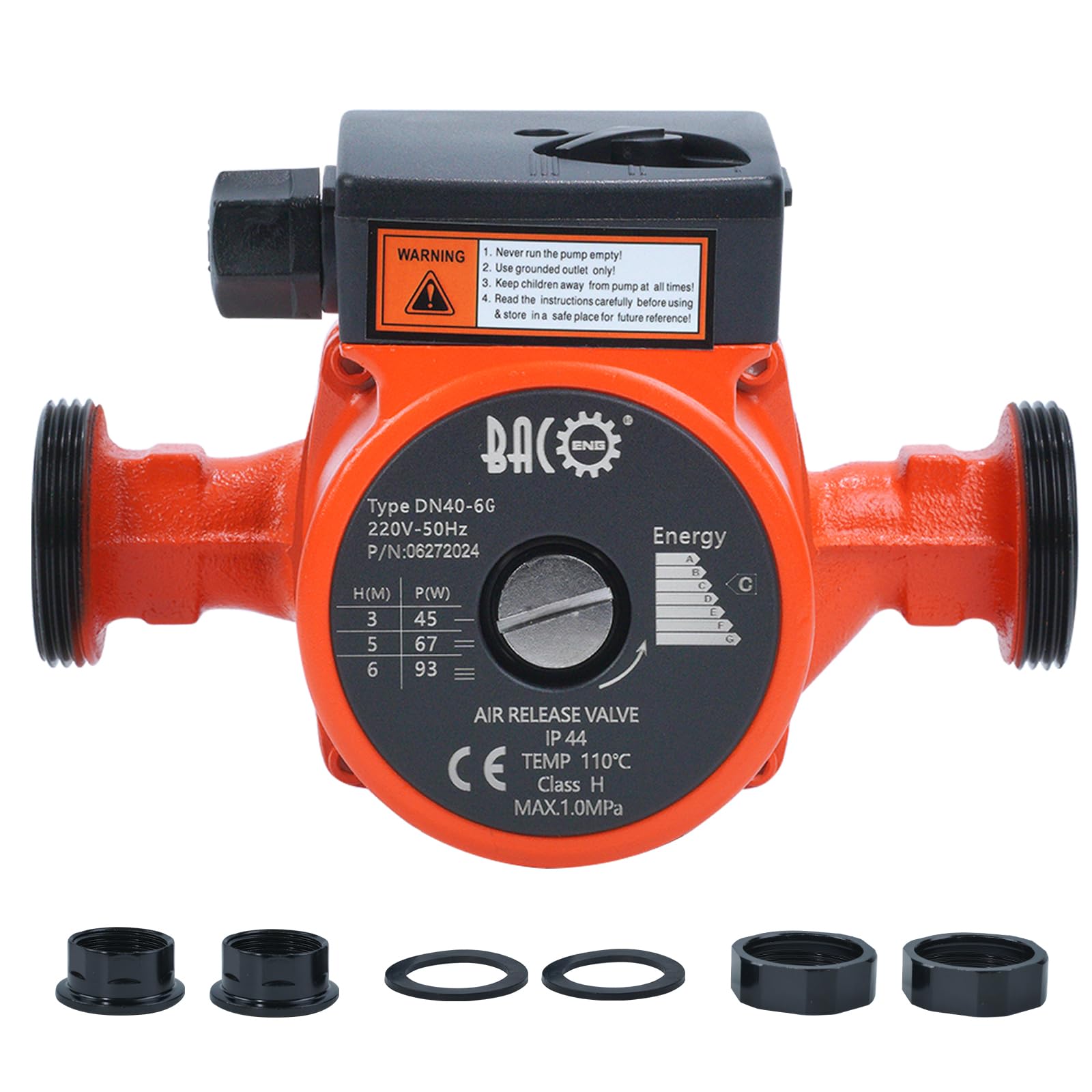 BACOENG Pompa di riscaldamento RS 25/6-180, pompa di riscaldamento 230 V/50 Hz, colore arancione