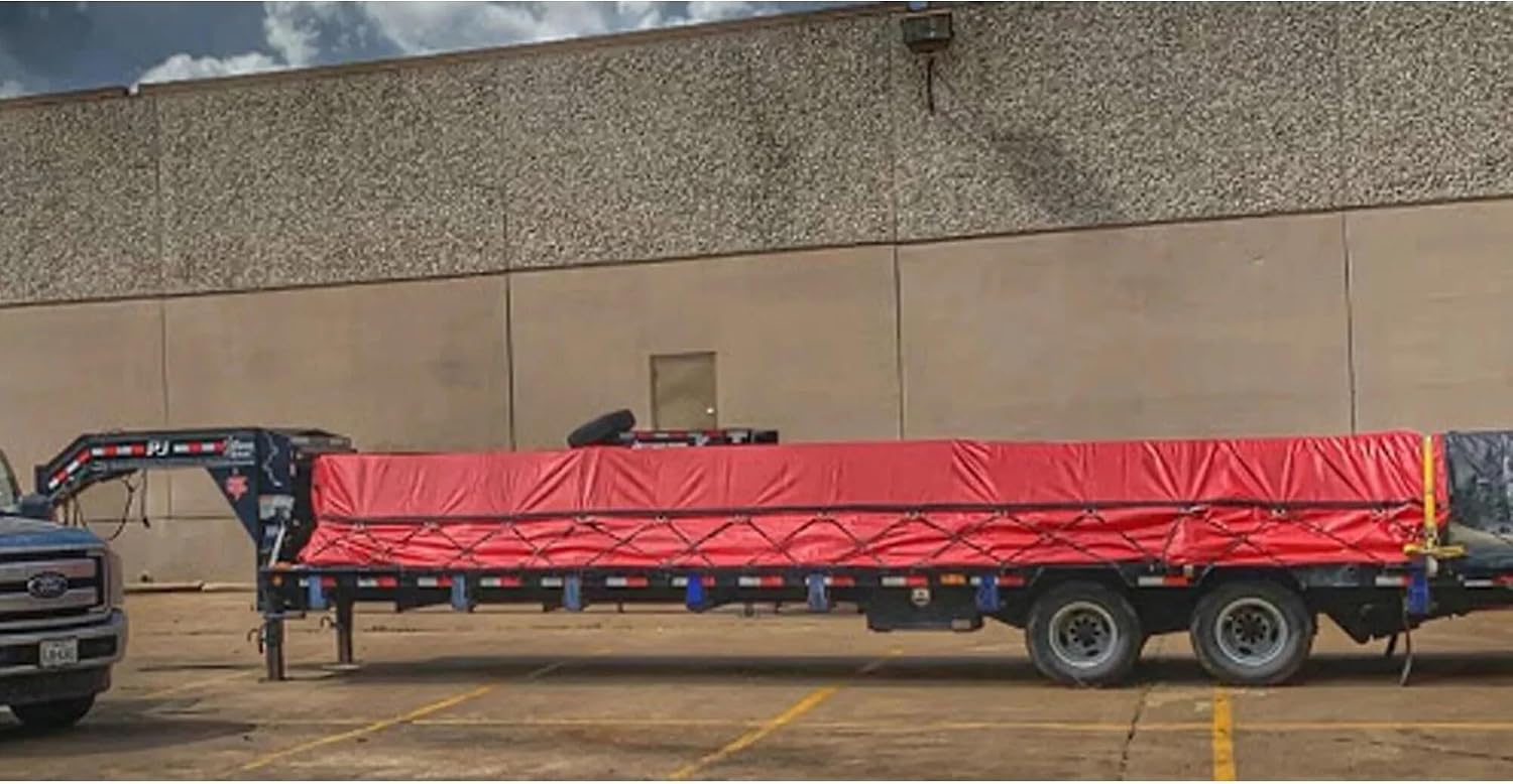 16' x 18' Superlight 15 oz Vinyl Steel Tarp with 4 FT Drop – Middle Piece w/o Flap, 3 D-Ring Rows, Waterproof, Double-Stitched, UV & Rays and Abrasion – Red