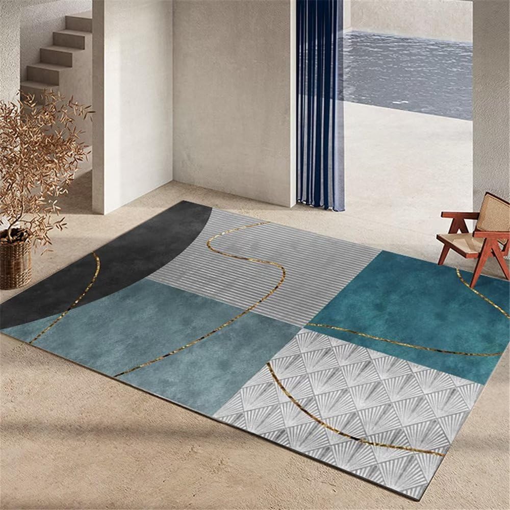 Tapis chambre bébé gris et bleu 100x160cm antidérapant pour grand espace