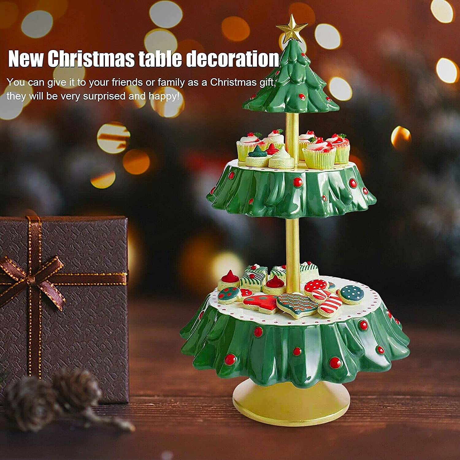 Plateau De Service En Forme De Sapin De Noël - Vert, 25x18 Cm - Pour Apéritif, Snacks, Fruits Secs, Fêtes - Matière PP, Réutilisable