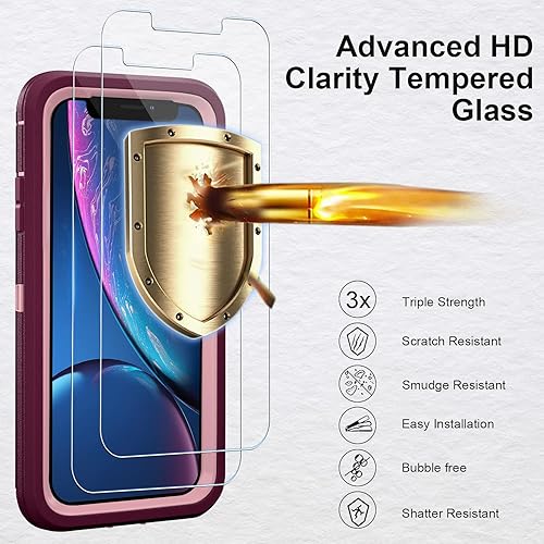 Miniatura 5 de Funda para iPhone XR de 6.1 pulgadas con 2 protectores de pantalla de vidrio templado, resistente funda protectora de cuerpo completo, a prueba