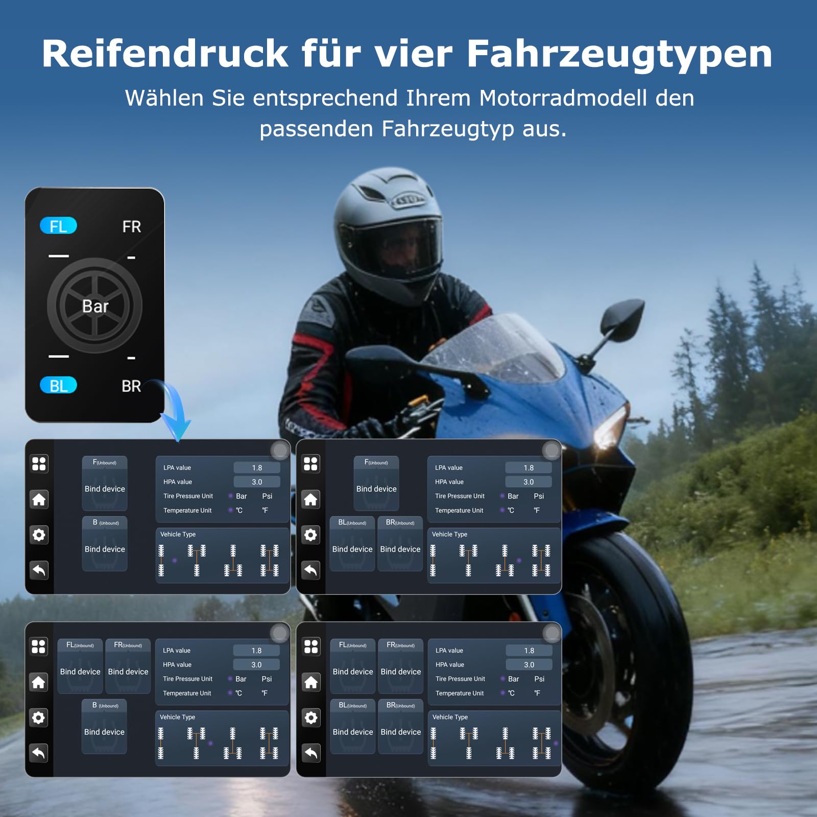 Carpuride W702 Plus 8 Kern Android 14 Motorrad Carplay Bildschirm mit Dual Kameras, Kabellos CarPlay und Android Auto, 7" Wasserdichter Touchscreen, BT Audio, Loop-Aufnahme, Online/Offline Navigation.