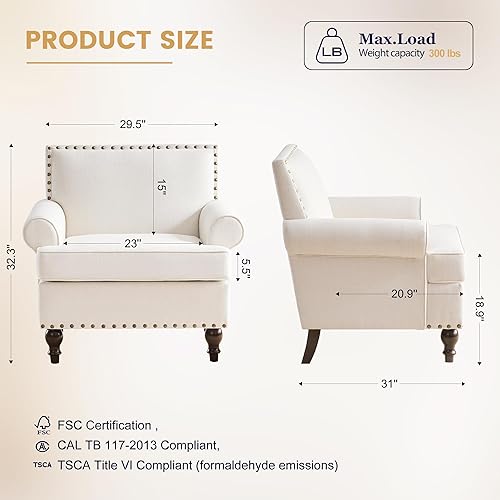 Miniatura 2 de HUIMO Silla decorativa, sillas de sala de estar resistentes con remache y cojín suave, sillón moderno de mediados de siglo, cómoda silla de lectura,