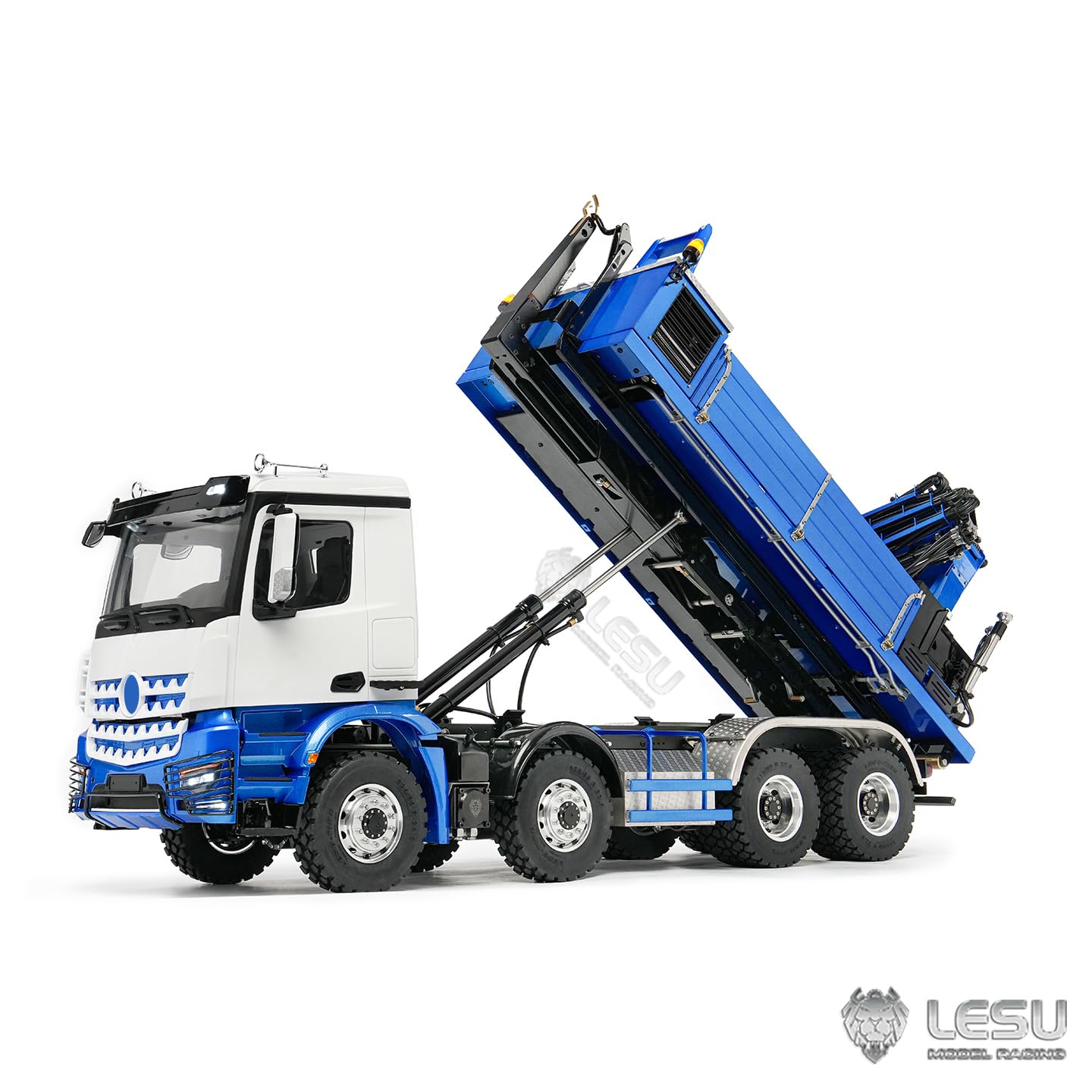 TOUCAN RC HOBBY LESU - Gru idraulica a 2 marce 1/14 RC Roll-On Off Dumper, modello in metallo, telaio 8 x 8, ribaltabile elettrico 2 + 7 CH valvola di bloccaggio