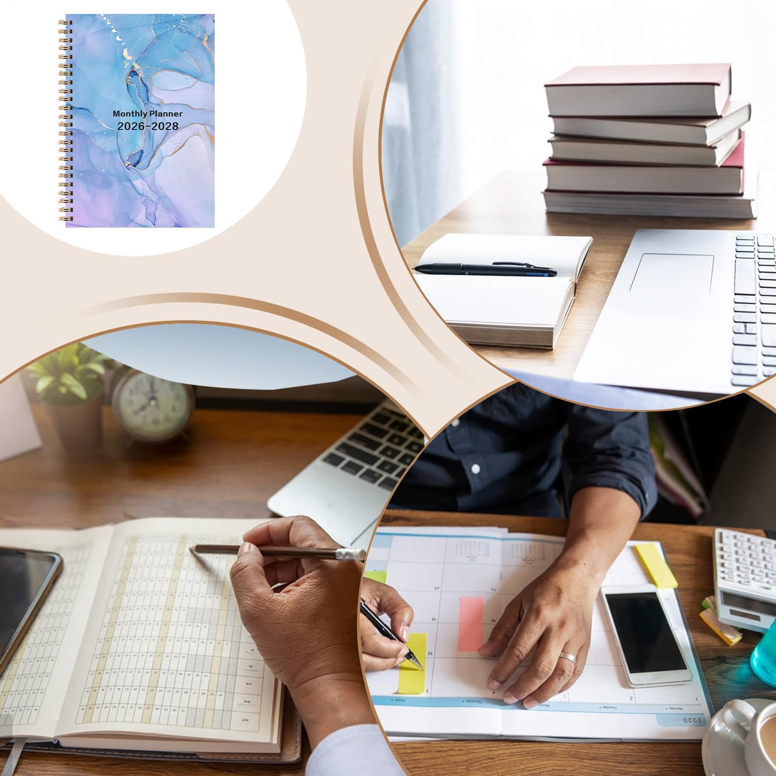 Planificateur de calendrier 2026-2028 – Agenda de rendez-vous mensuel, carnet relié en spirale avec 36 intercalaires mensuels, notes de travail et affaires