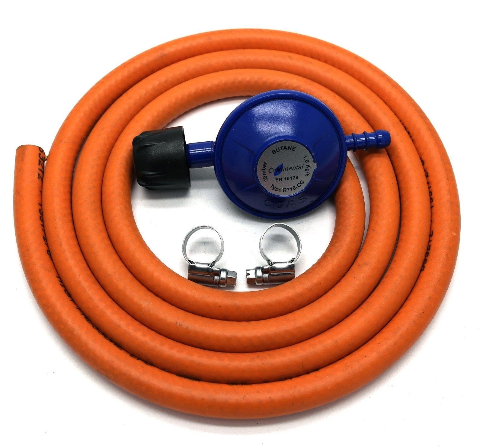 UKB4C Type 30mbar Gas Regulator with 2m Hose and 2 Clips for Camping GAZ Cylinders