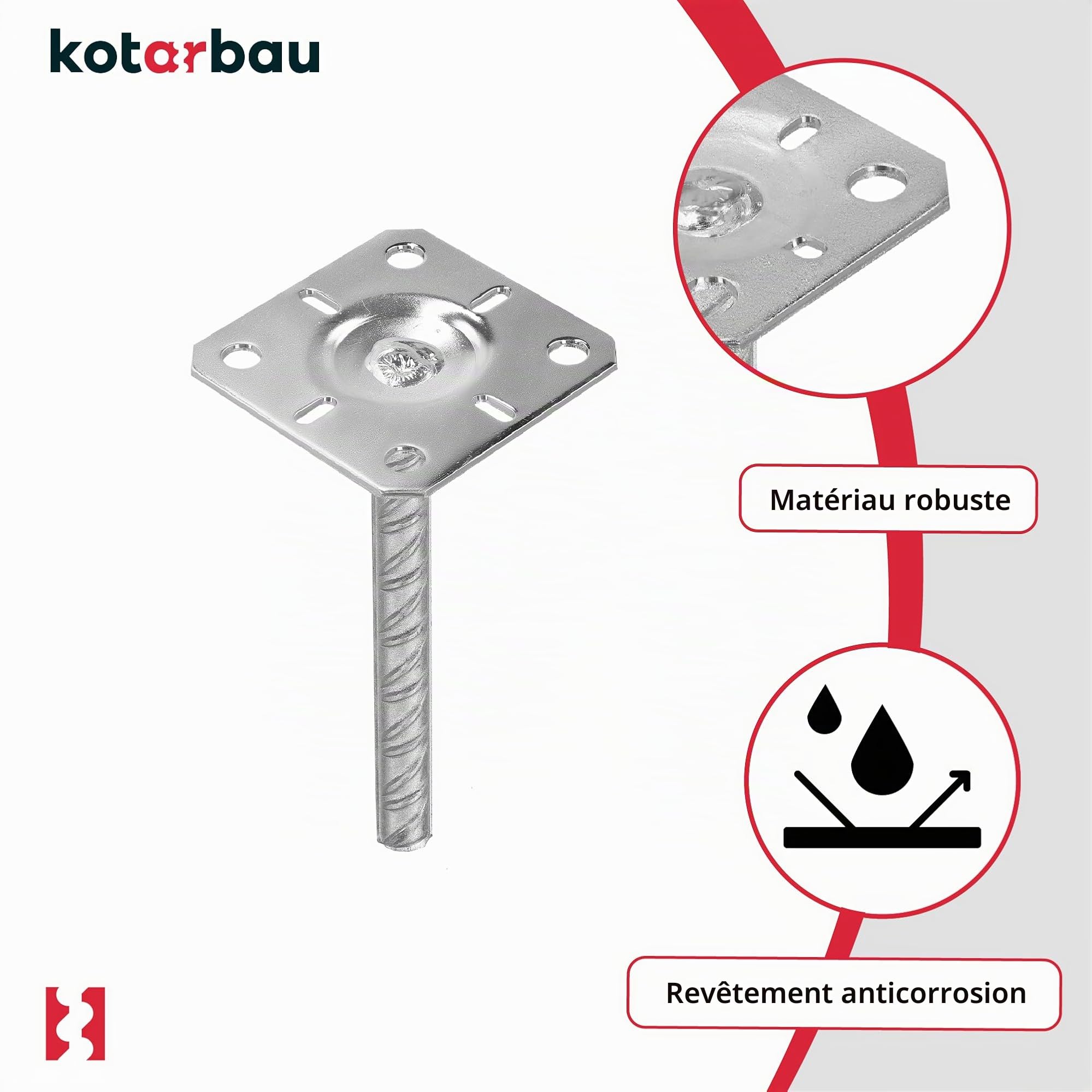 KOTARBAU® 2 pcs Support de Poteau à Sceller - Acier Galvanisé - 130 x 130 x 200 mm - Argent - Pied de Poteau - avec Ancre Béton - pour Clôture et Poutre - Robuste - Résistant à La Corrosion