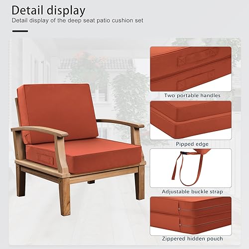 Vista 31 de Favoyard Juego de cojines de asiento profundo para patio, 24 x 24 pulgadas, impermeables, para muebles de patio, con funda extraíble y resistente a