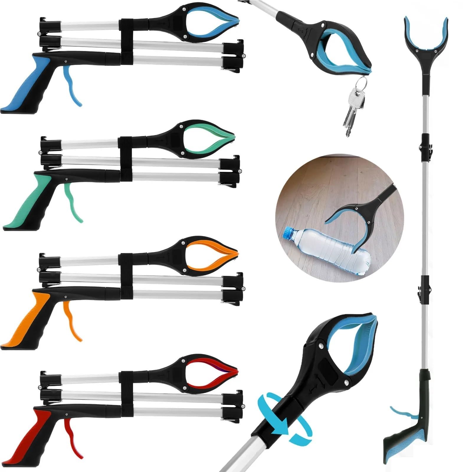 Recogedor Pinza Superior Pinza recogedora de basura de 3 piezas con clip giratorio de 360 ​​grados extensor de pinza plegable herramientas manuales recogedor de basura con mandíbula antideslizante(Ora