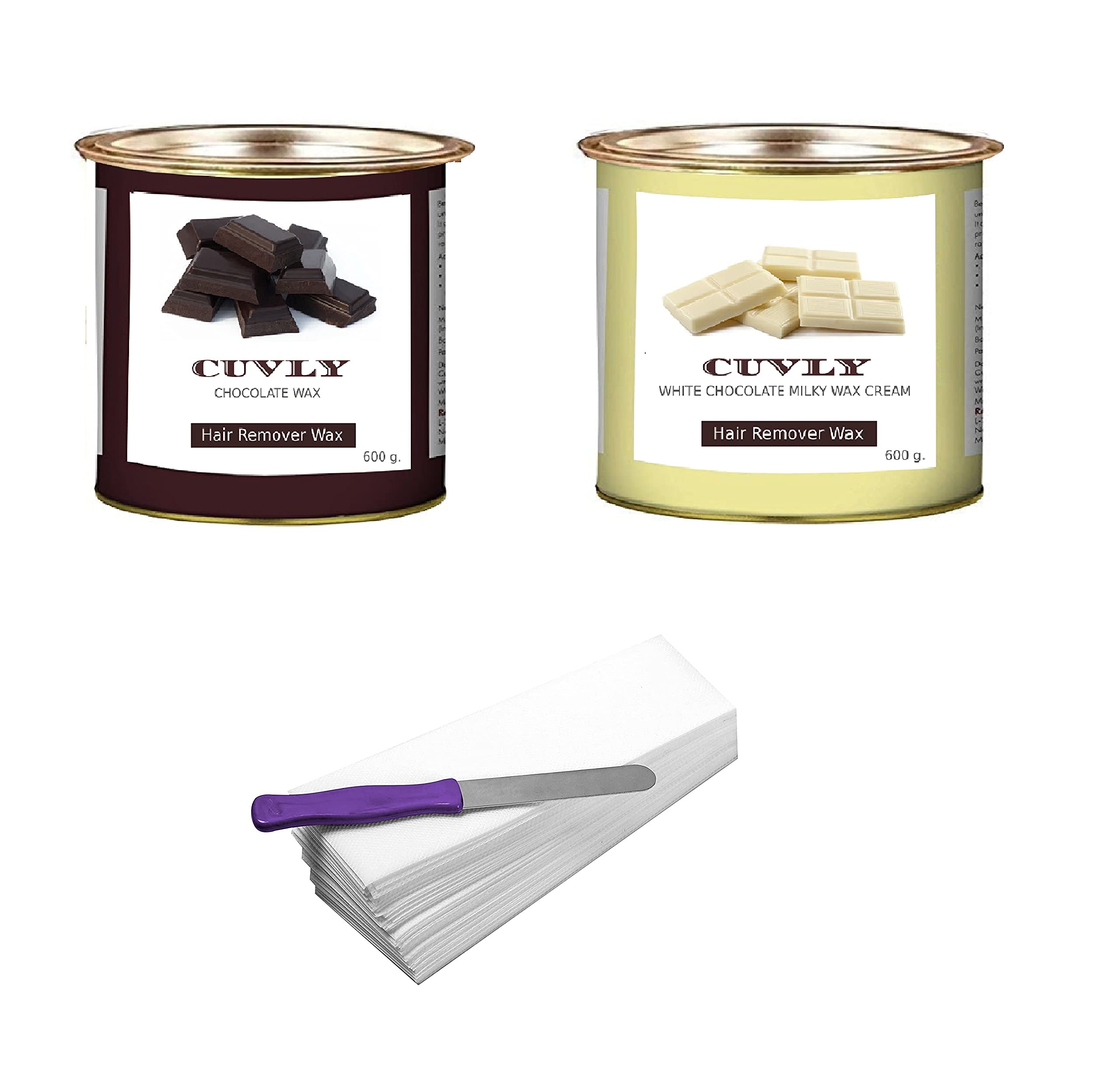 Wax Waxing Hair Removal Hot Wax Kit,White Chocolate 600g + Chocolate Wax 600g + strip 70pcs + knife Wax Combo Kit (Pack of 4) (Chocolate Wax & White Chocolate Wax)