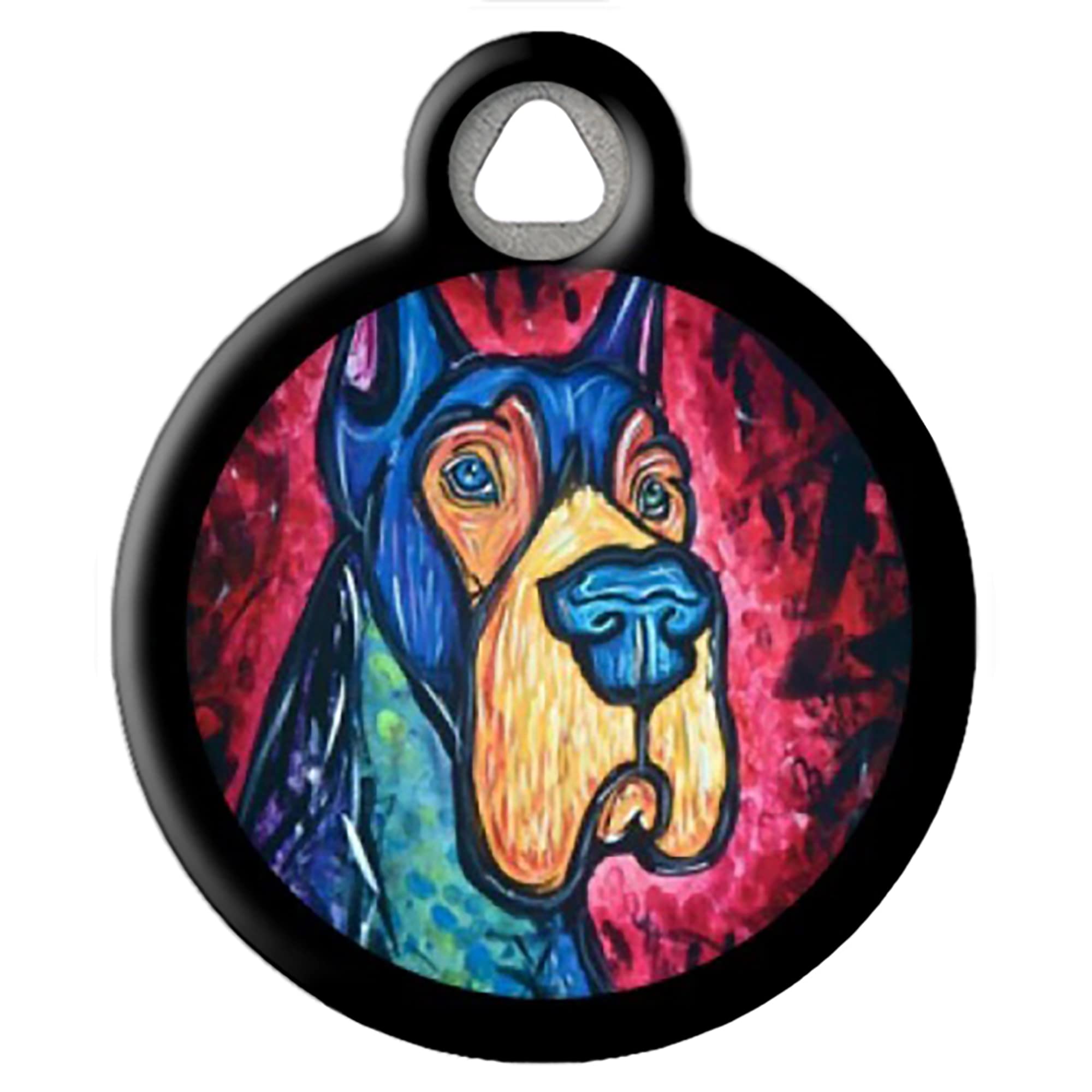 Dog Tag Art Colorful Great Dane Personalized Dog Breed Pet ID Tag for Dogs, Silent Dog Tag with Customized Identification Information - Large 1.25"