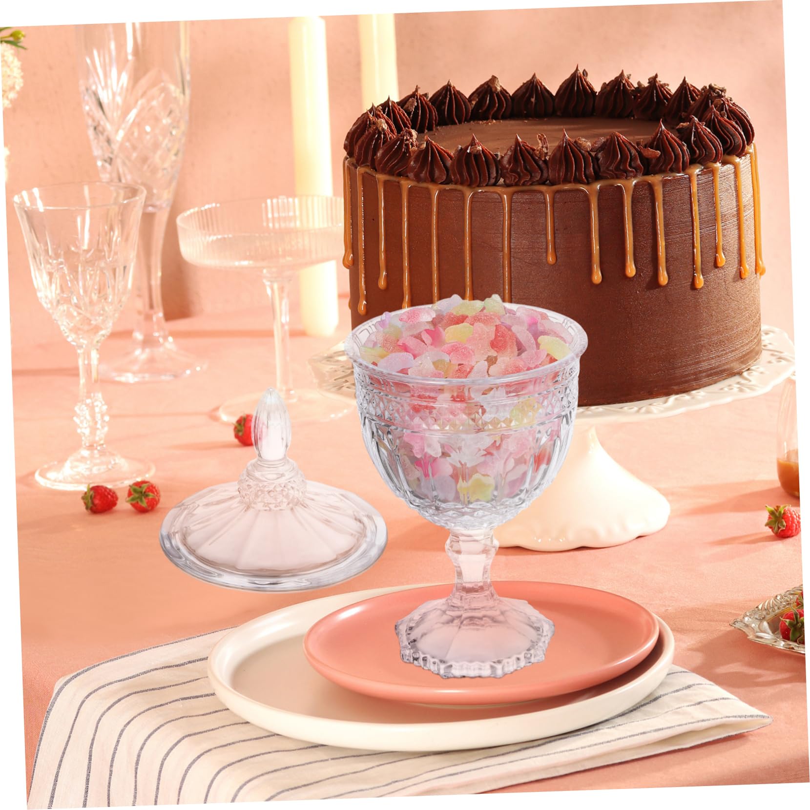 LABRIMP Bonbonnière en Verre Couvercle, Bocal de Rangement Décoratif Style Européen, pour Bonbons et Snacks et Mariage Décoration Intérieure