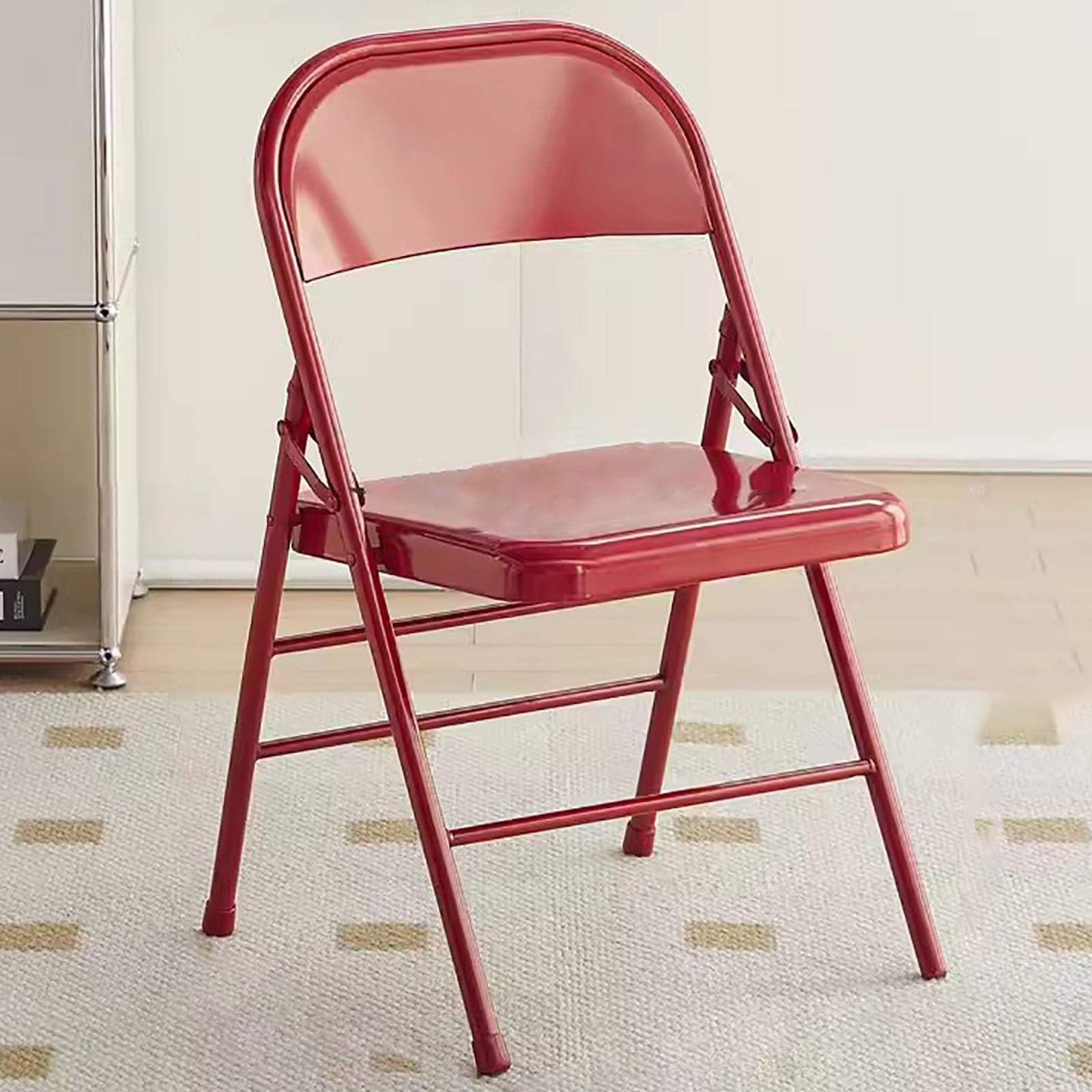 Sedia pieghevole leggera e portatile con schienale curvo imbottito, perfetta per casa, ufficio, feste e uso esterno, colore rosso, facile da riporre e trasportare