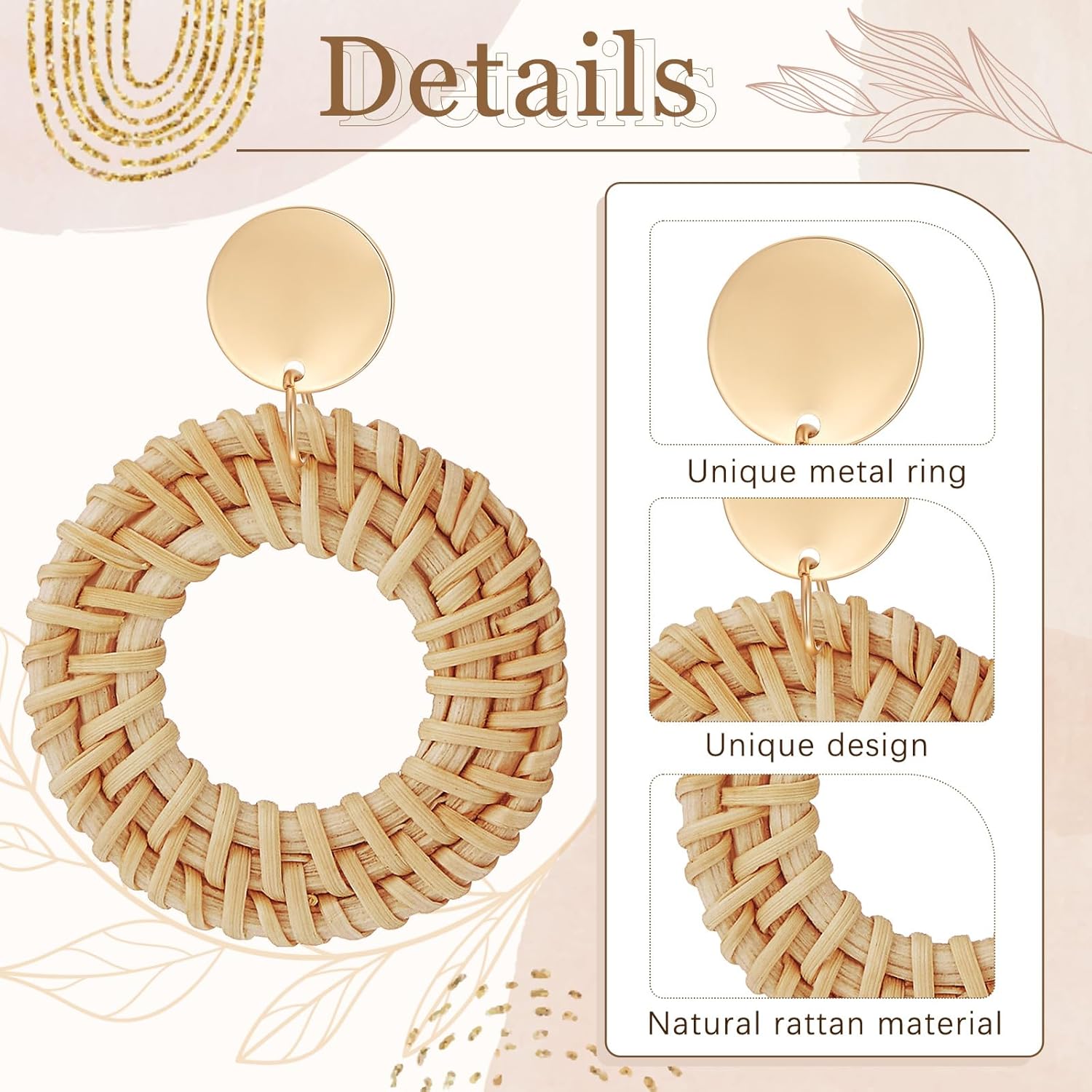 meekoo 4 Pairs Rattan Earrings for Women Beach Essentials Tassel Dangle Boho Straw Earrings - Image 3