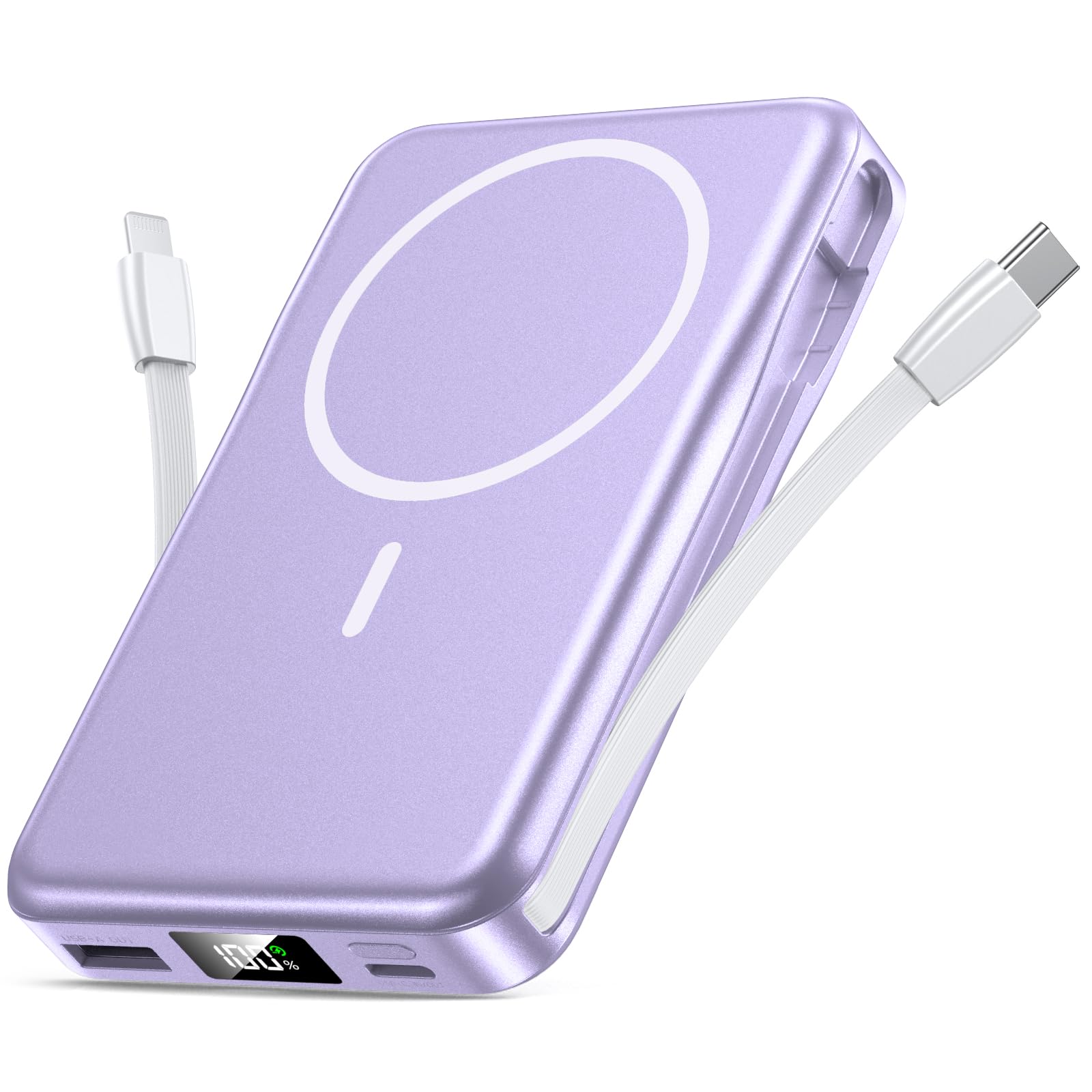 Magnetic Portable Charger 10000mAh, 20W Power Bank with Built in Cable | 20W Fast Charging...