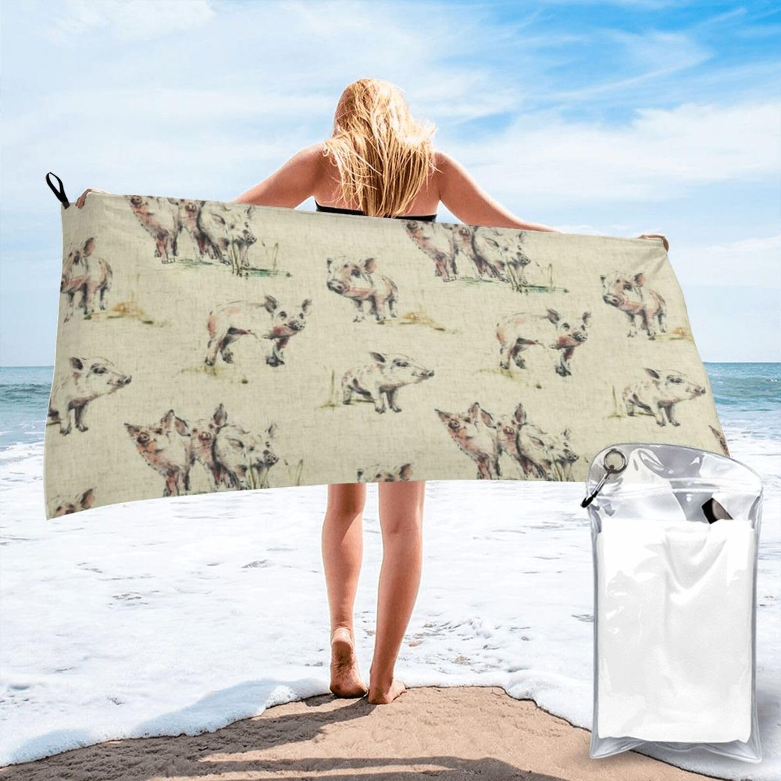 WYCZHY Pig Background Print Beach Towel Soft Quick Dry For Spa Pool Gym Vacation Travelers Women Men Adults Sauna Gift
