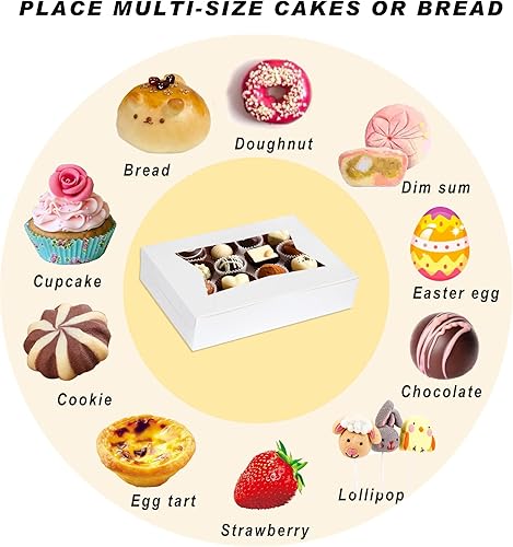 Miniatura 10 de Yeplan 10 cajas para tartas, cajas de panadería de 10 x 10 x 2.5 pulgadas con ventana, caja de galletas para pastel, donas, chocolate, postre,