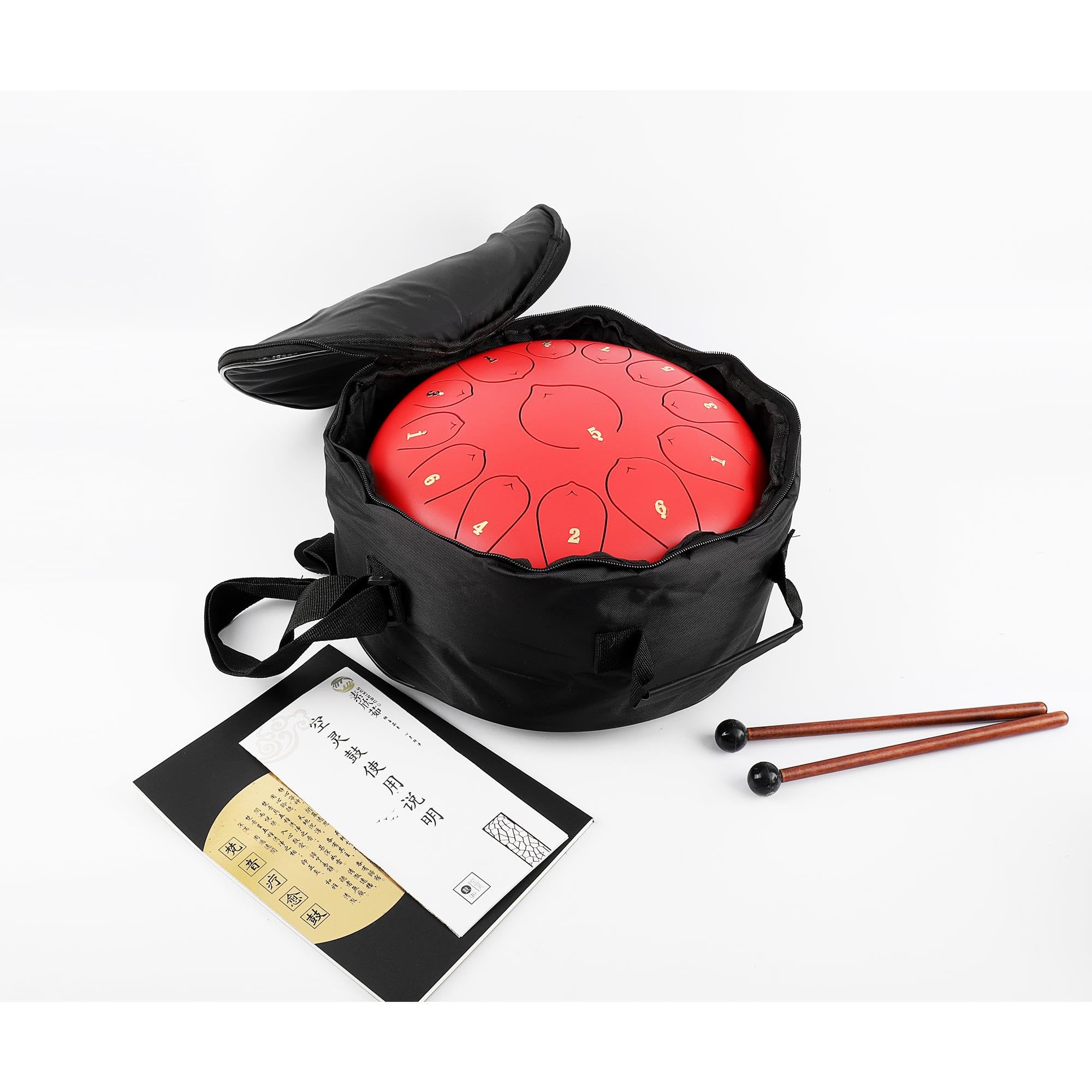 JWIN JTN-1213 13 Ses Ton Çelik Handpan Tongue Davulu, 12 Inç, Kırmızı