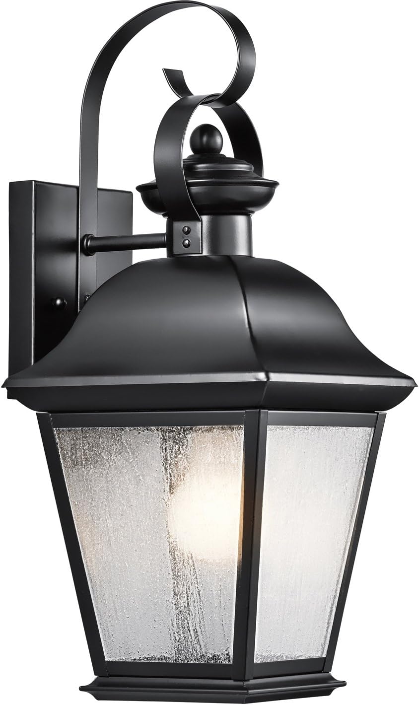Kichler Mount Vernon 16.75" 1 Light Outdoor Wall Light with Clear Seeded Glass in Black