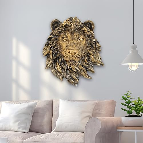 Miniatura 5 de Cabilock Escultura de pared de animales, imitación de cobre, cabeza de león, decoración de cafetería, decoración de resina, cabeza de animal,