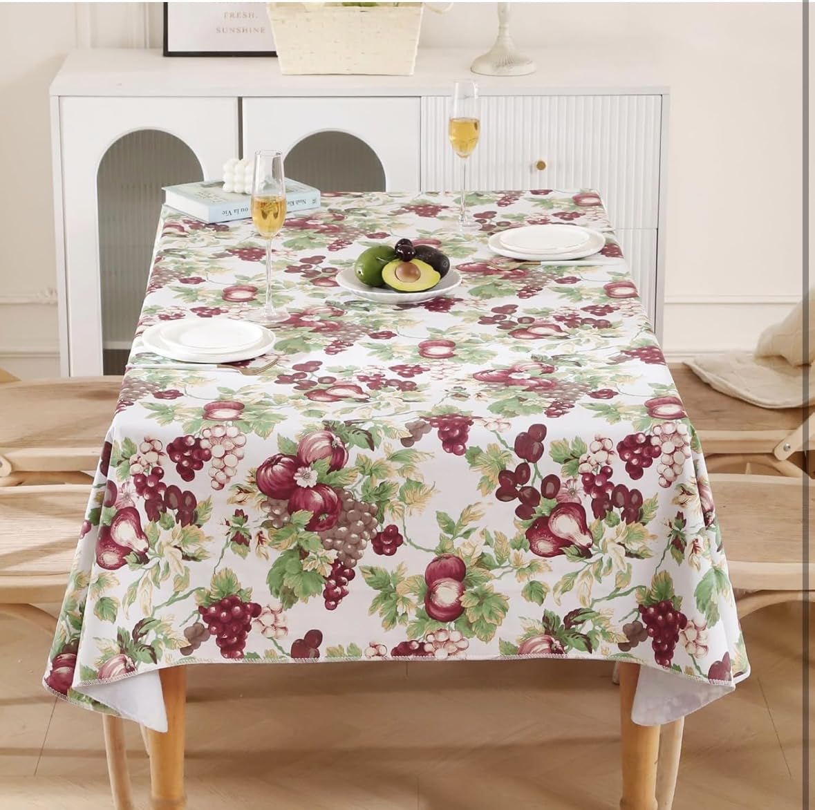 Premium Cotton Printed Table Cover for Dining Table | Floral/Block Print | Washable Rectangular Table Cloth (4, 6 Seater) (White Pink Floral)-image-35
