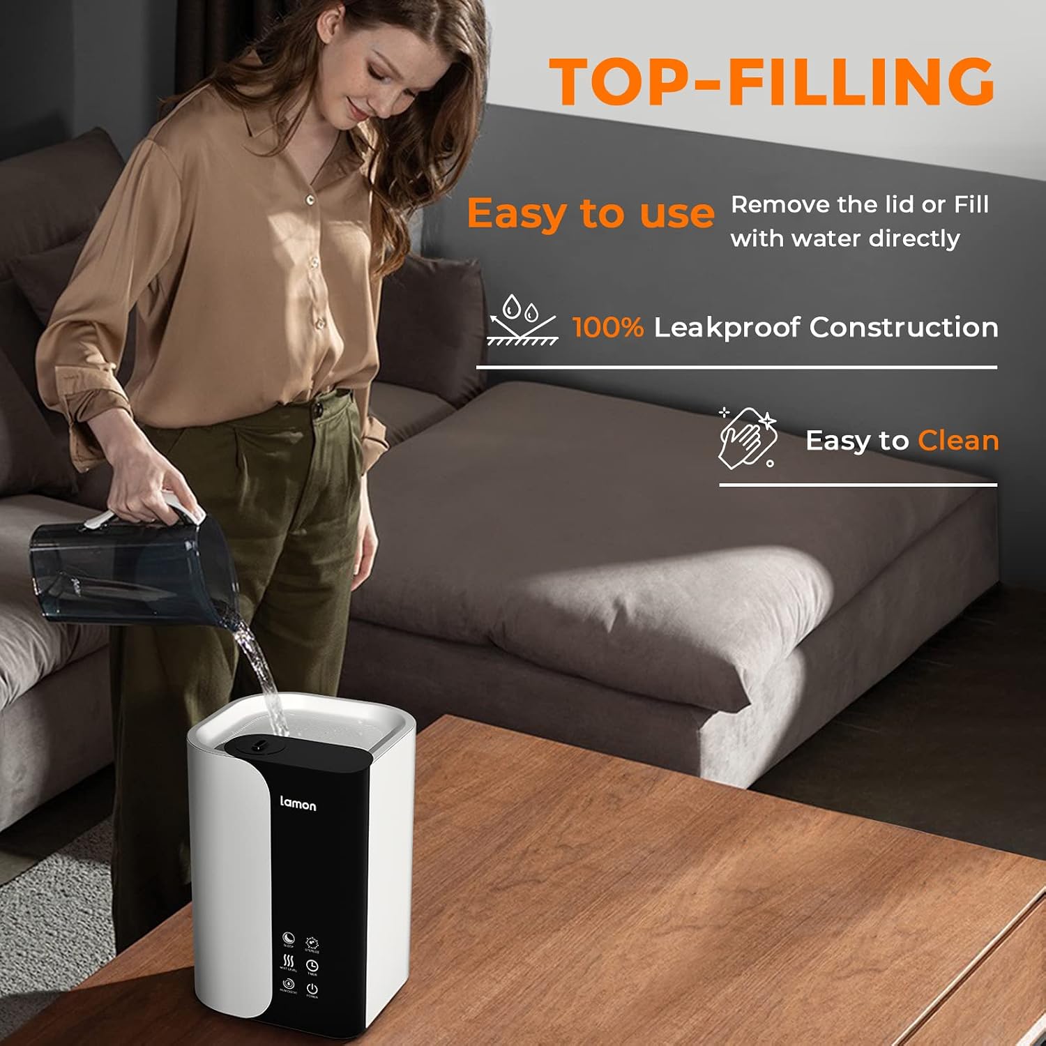 6L UV Humidifiers for Bedroom with Filter, Lamon Cool Mist Top Fill Oil Essential Diffuser Ultrasonic Auto Humidity Control Filter for Large Home Baby Plants, Last up to 40 Hours
