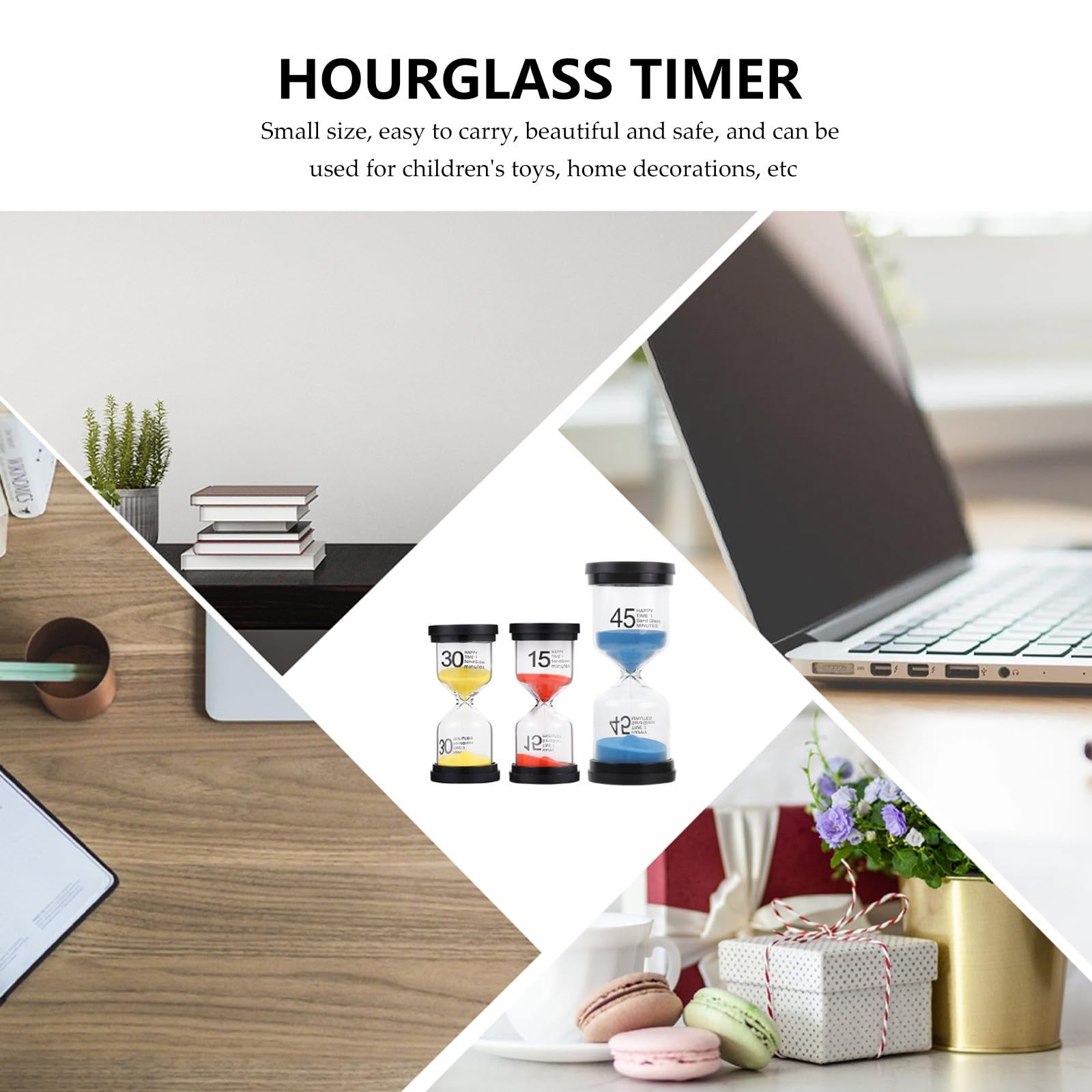 SHINEOFI Reloj de Arena de Mesa 3 Piezas de Cristal y Plástico para Estudio y Ocio Diseño Elegante y Funcionalidad Decorativa