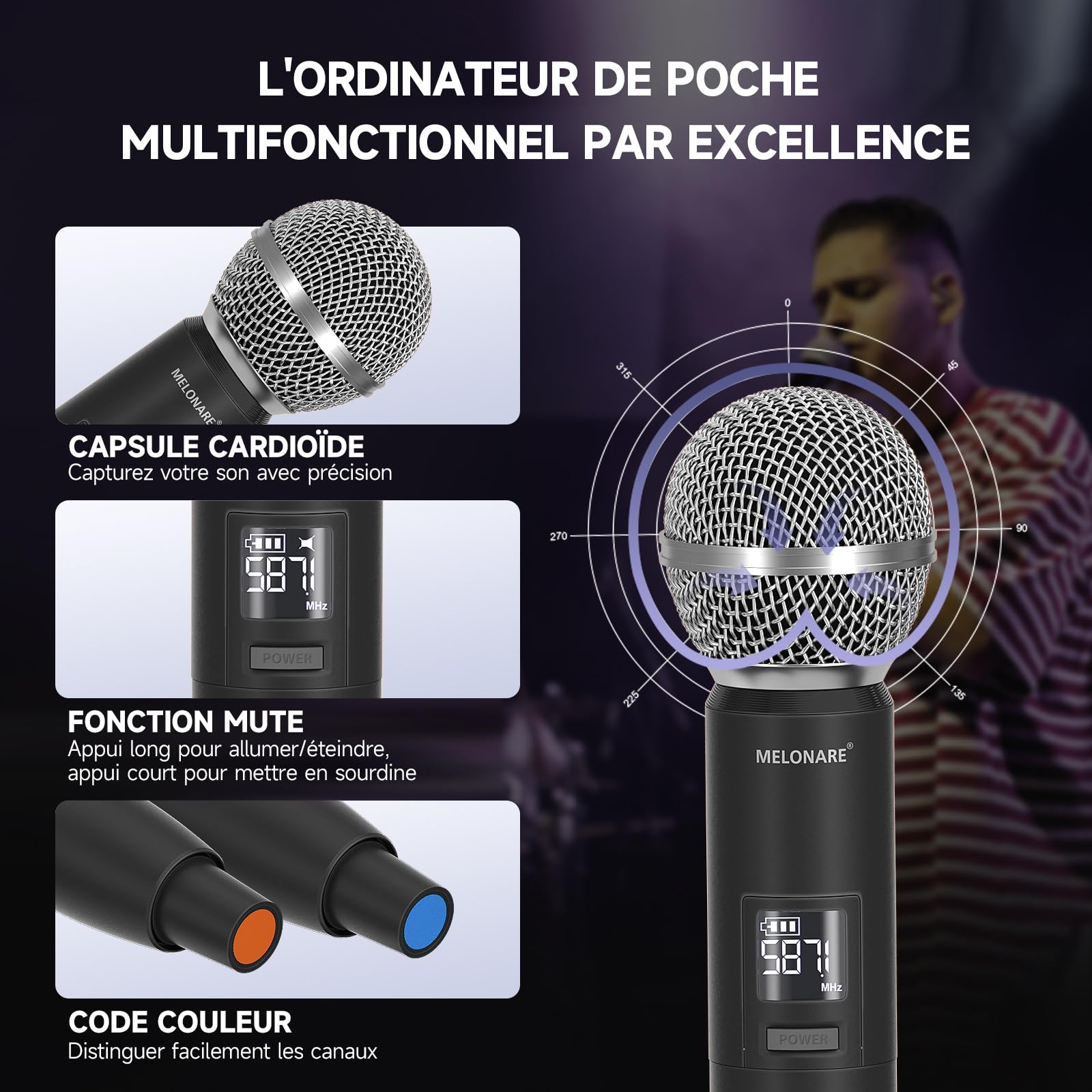 MELONARE Système Micro Sans Fil UHF Double Auto Scan MWU-20-2H