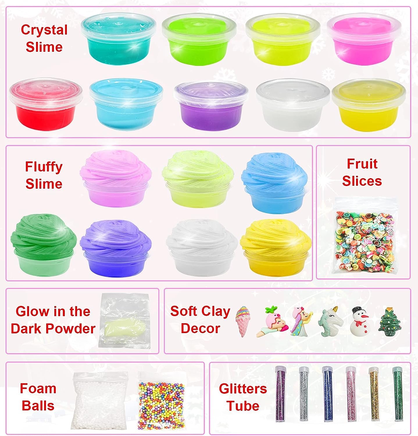 Advent Calendar 2025 Fluffy Crystal Slime Kit Countdown to Christmas DIY Slime Kit 24 Days of Surprises Fun for Boys and Girls Teen Ages 6 and Up