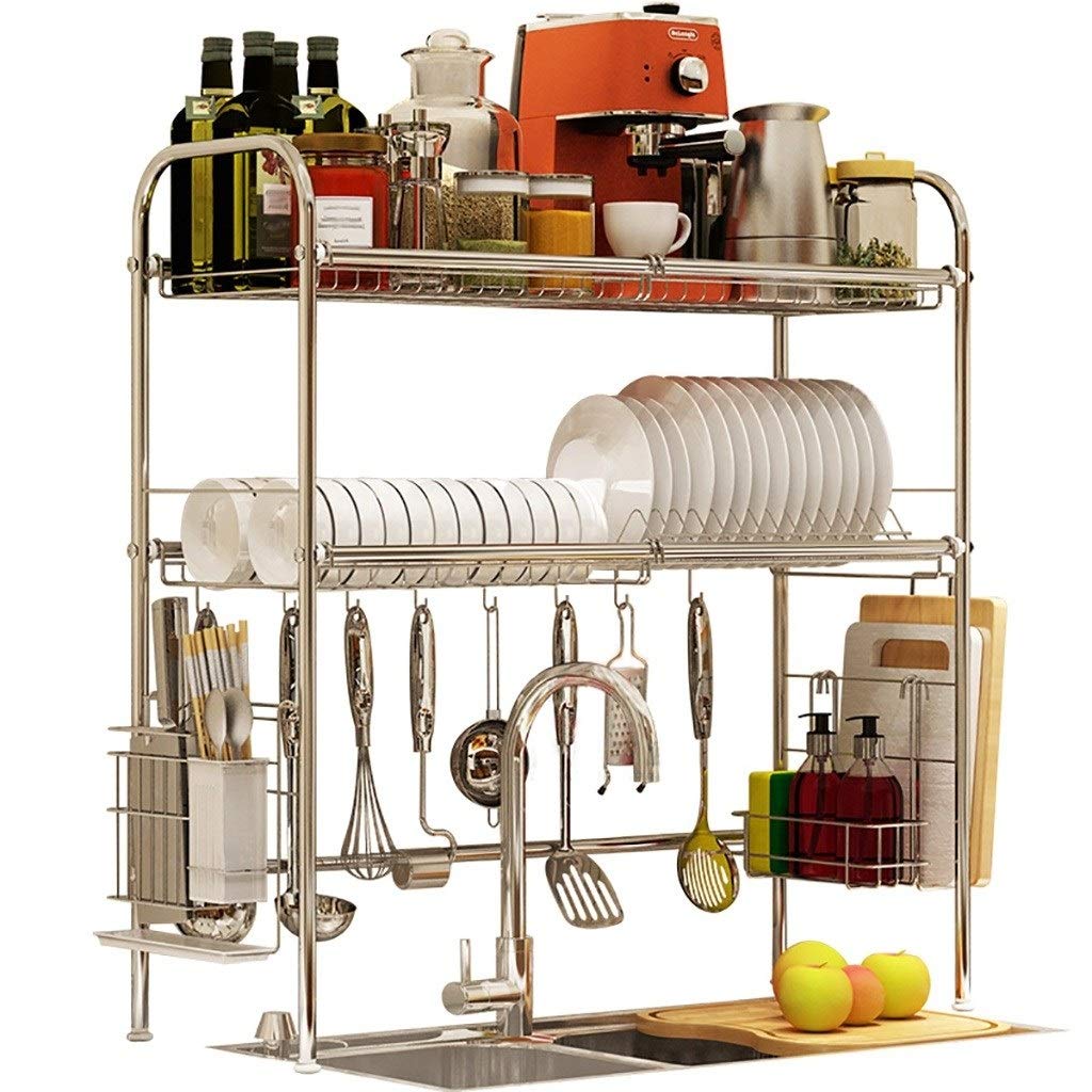 SaryEdge Dish Drainers 2 Tier Dish Rack,Kitchen Dish Drainer Rack With Tray Stainless Steel Dish Drying Rack,2 Tier,2 Tier