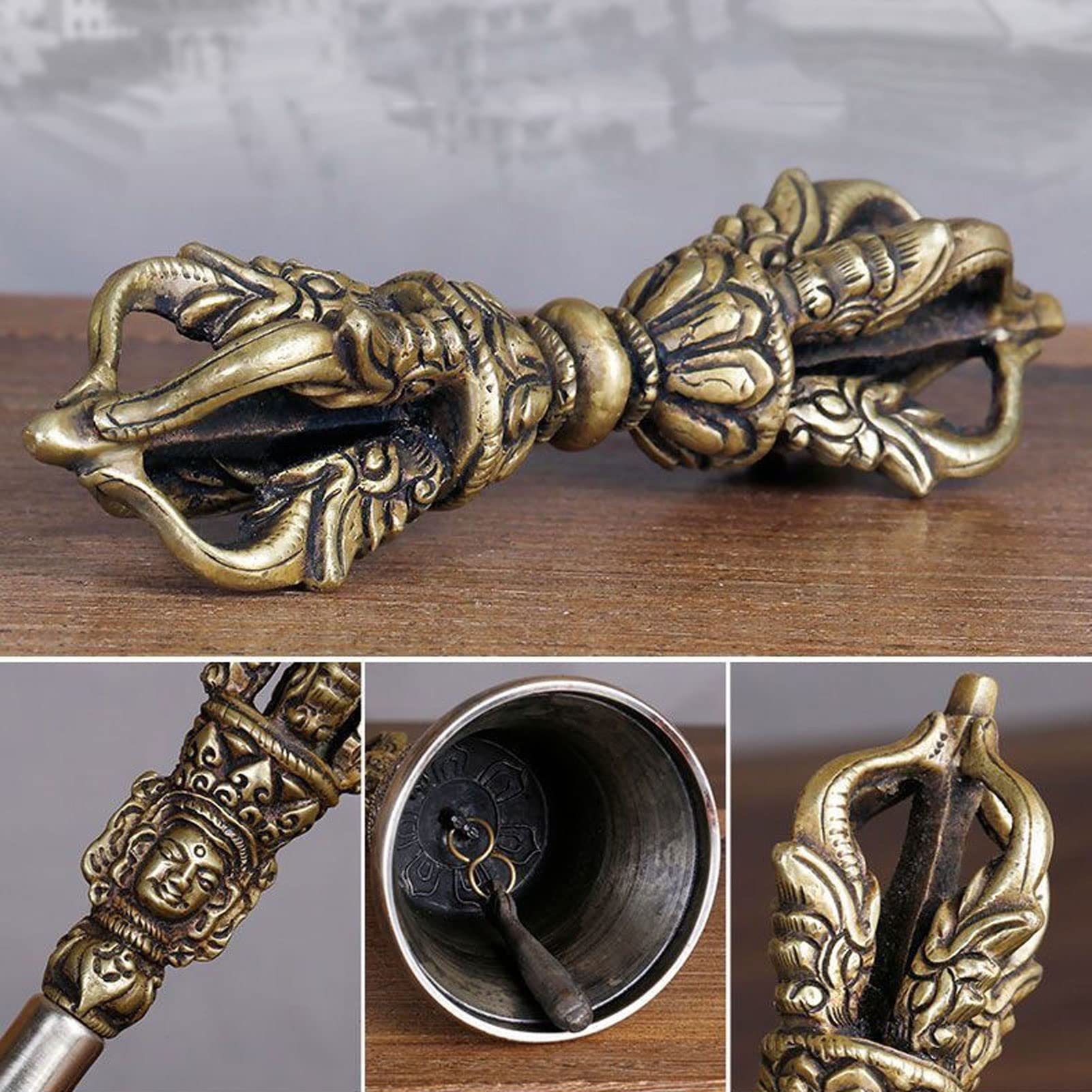 Campana Tibetana da Meditazione Artigianale con Vajra Dorje, Set in Rame Puro con Suono Armonioso, per Yoga, Mindfulness, Decorazione Spirituale E Pratica Tradizionale
