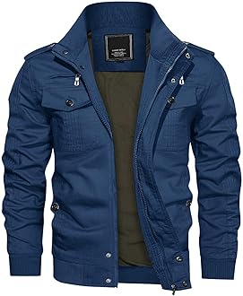 KEFITEVD Men's Military Bomber Jackets Cargo Work Jacket Casual Full Zip Coat Windbreaker