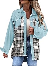 Fall Fashion Denim Jacket For Women 2023 Casual Long Sleeve Plaid Button Down Jean Shirts Shacket Jacket