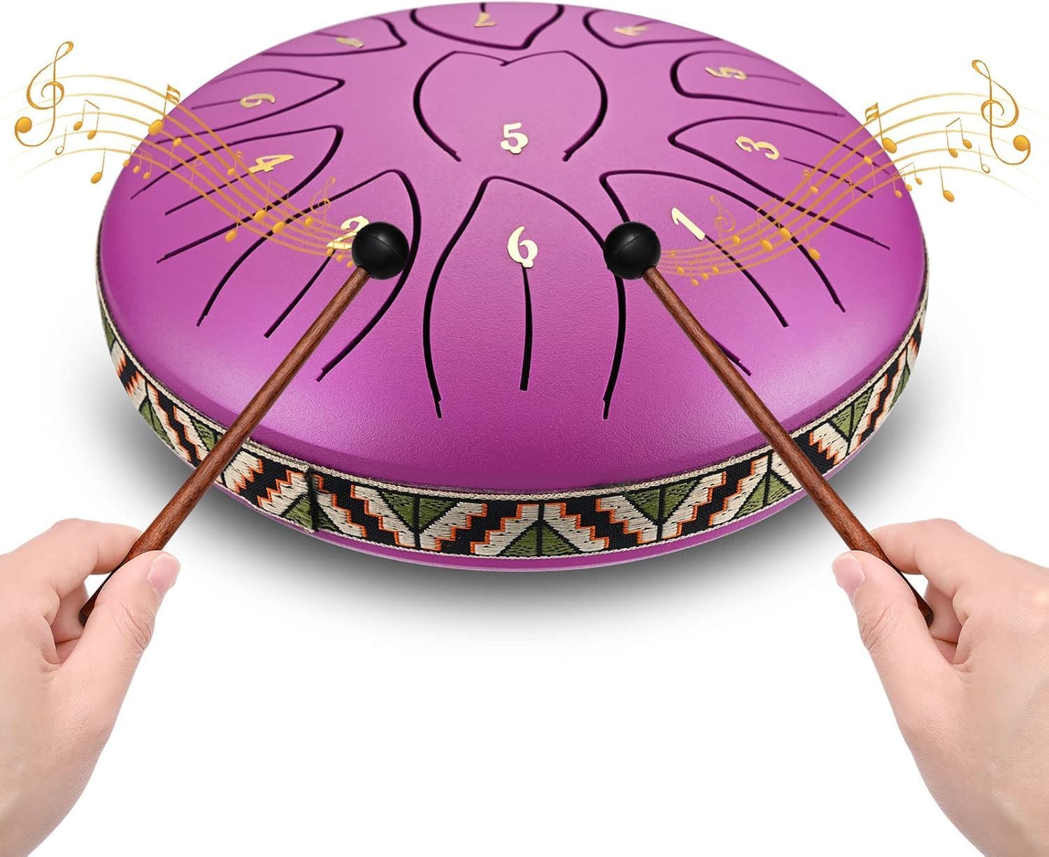 Tambour à Main En Acier Pour Méditation Et Yoga - Modèle Doré Avec Baguettes Et Housse