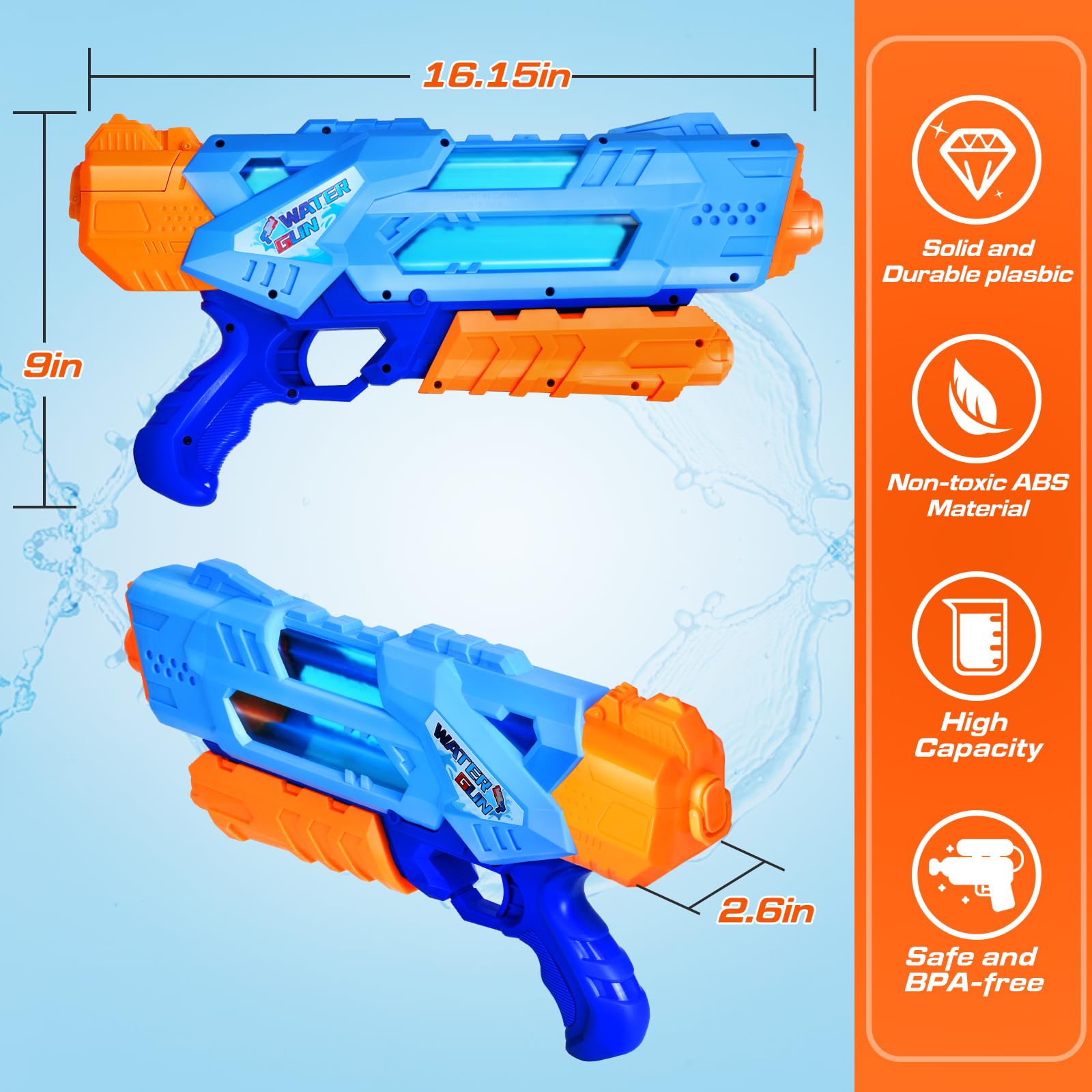 Wasserpistole für Kinder Erwachsene - 2 Pack Wasserpistole 1200ML großer Reichweite Super Wasser Blaster Soaker Wasserspritzpistole Sommer Draußen Schwimmbad Strand Sand Wasser Kampf Spielzeug