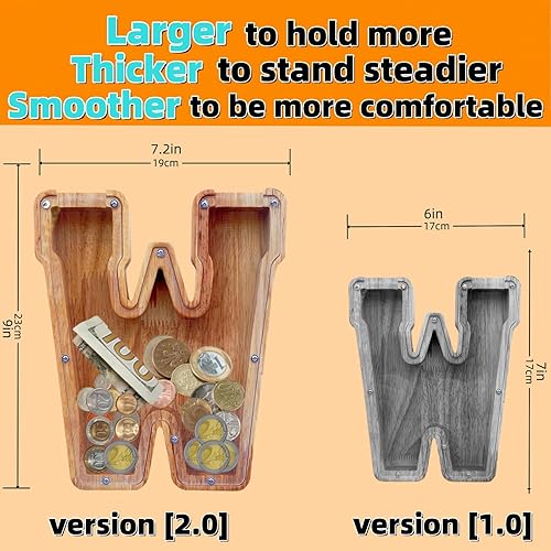 Miniatura 2 de Alcancía grande para niños y niñas, alcancía de madera personalizada con diseño recortado, bancos de monedas de letras del alfabeto, caja de ahorro