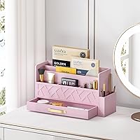 Vista 2 de Wisuse Bamboo Desk Mail Organizer with Drawer,Wooden File Bill Sorter Storage Box for Desktop, Letter Countertop Holder for Home,Office,School