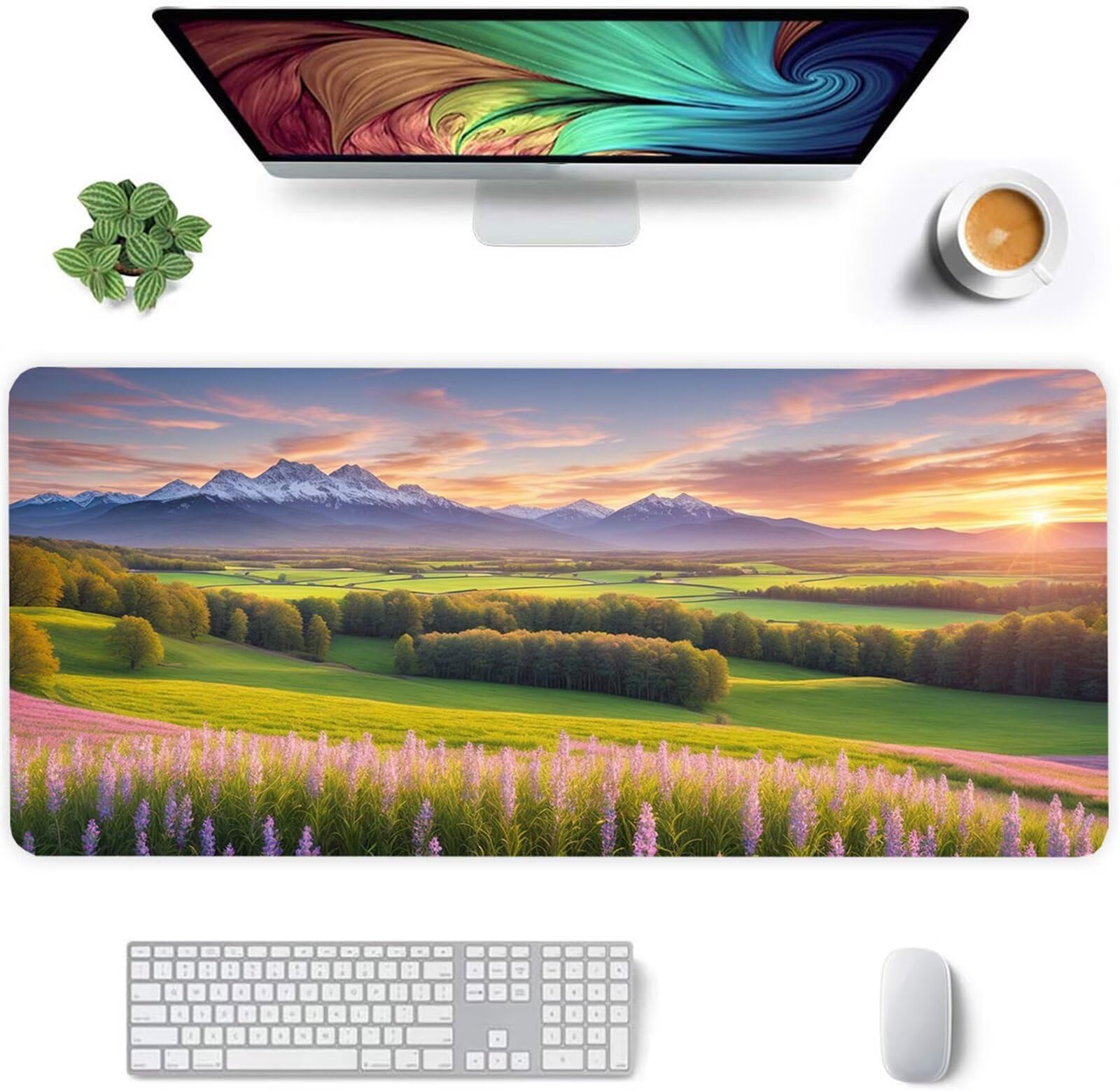 Alfombrilla Ratón XXL 1200x600x2mm Mouse Pad Grande Gaming,Alfombrilla Antideslizante,Tapete Escritorio con Bordes Cosidos,Alfombrilla Ratón para Jugadores, PC, Oficina, Amanecer escénico de primavera
