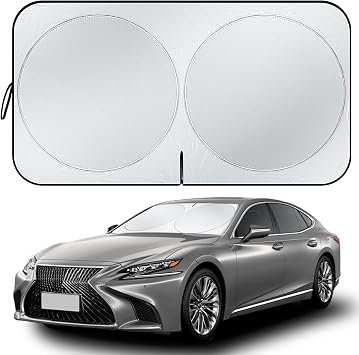 Car Windshield Sun Shade - Foldable Car Sun Shade Protection with Storage Bag, Reflective Window Shades for Front Windshield, Cool Sun Blocker, Truck, SUV Automotive 55L x 31.5W